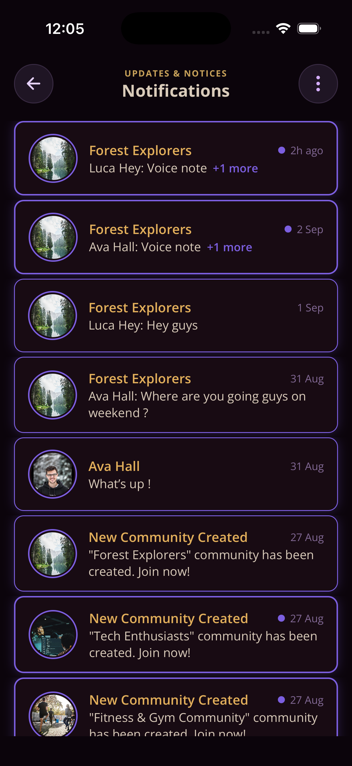 Lavender Lounge notifications